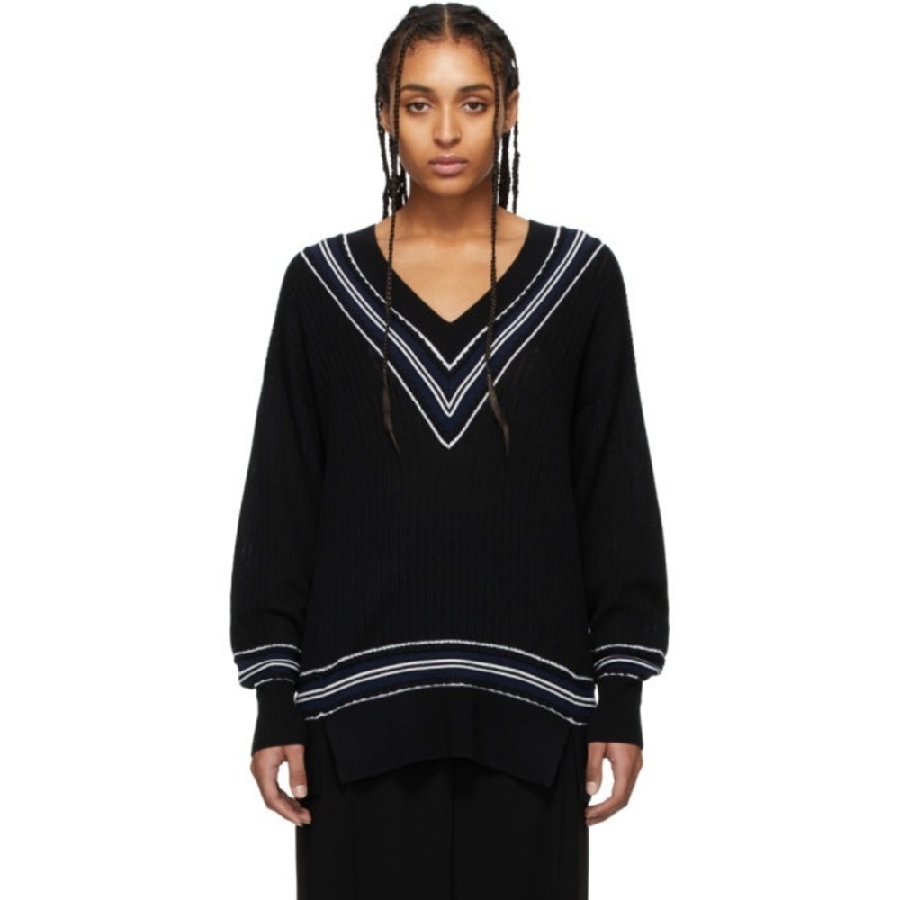 Rag and Bone Dianna Black Merino Wool V-Neck Oversized Midweight Sweater EUC XXS